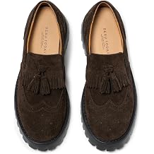 BEAU TODAY Suede Chunky Loafers for Women,Womens Leather Platform Loafers,Lug Sole Tassel Slip On Loafers Shoes Brogues Wingtip Casual Business Dress Shoes Comfortable Dressy