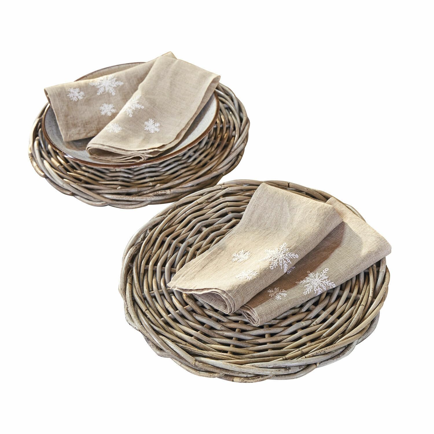 LOBERON Platzteller 2er Set Bland, handgeflochten, zeitloses Design, mediterranes Flair, Platzset, Tischdekoration, Tischaccessoires, Rattan, braun
