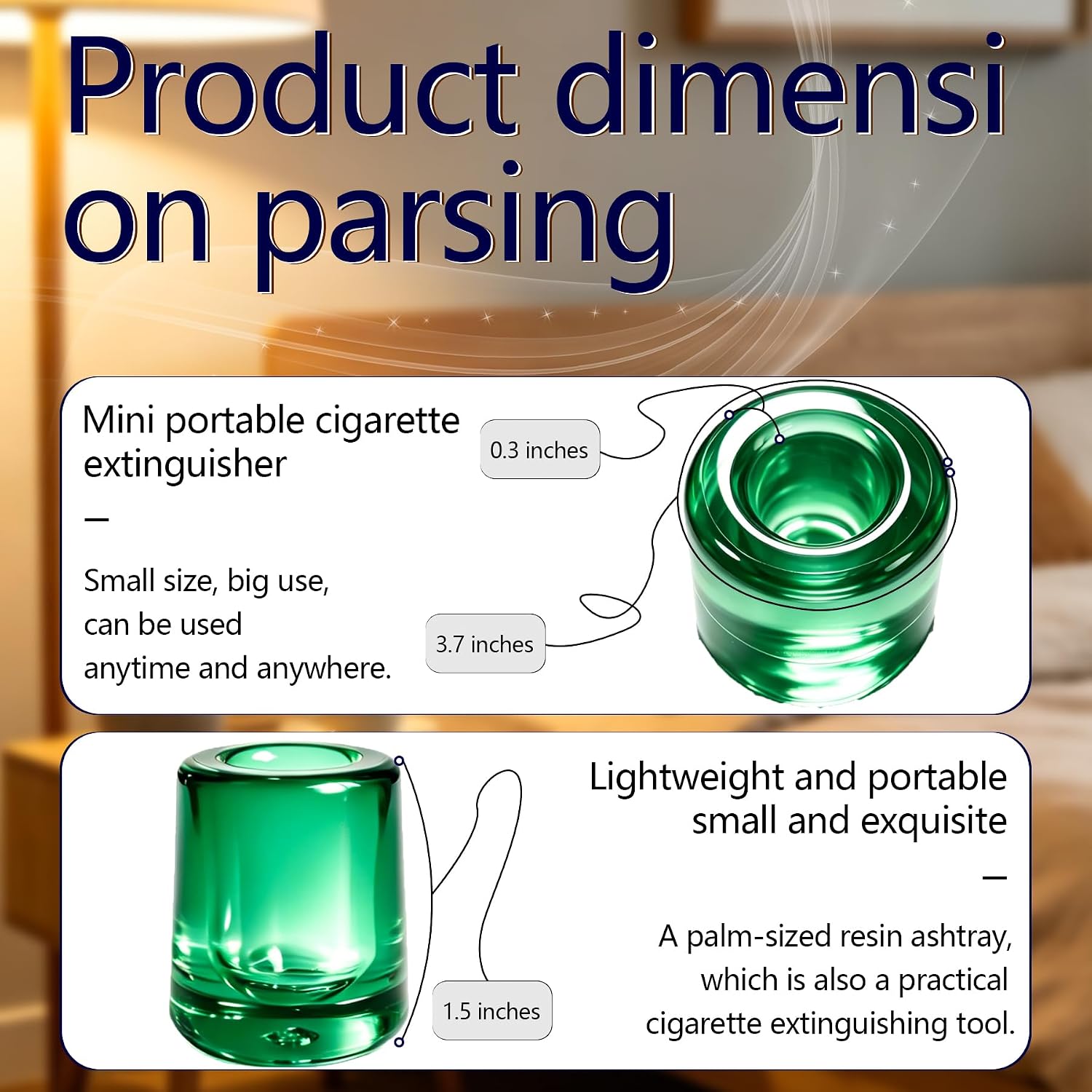 3Pack Mini Resin Cigarette Extinguisher Cup Portable Small Ashtray 5 Second Auto Self Extinguish Stop Cigarette Waste Heat Resistant Unbreakable Holder for Home Car Office Gaming Bar Camping