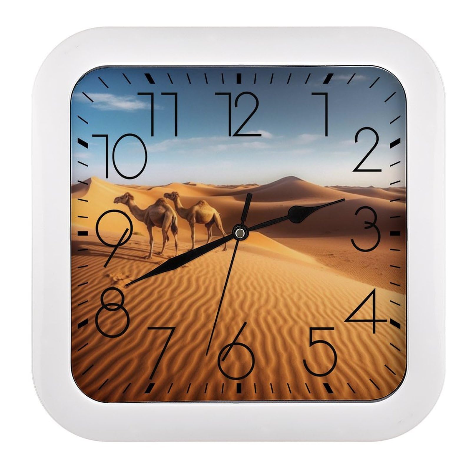 NTVOWPZO 10 Inch Wall Clock Sand Dunes in The Sahara Desert Battery Operated Wall Clocks Silent Non-Ticking Square Wall Clock for Living Room Kitchen Home Office Wall Decorative Clocks