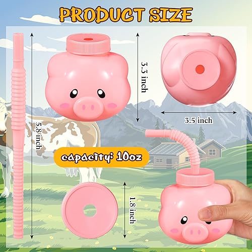 Miniatura 2 de Roshtia Juego de 12 tazas de animales de granja con pajitas y tapas, 11 onzas, de plástico, reutilizables, con temática de animales, lindos vasos