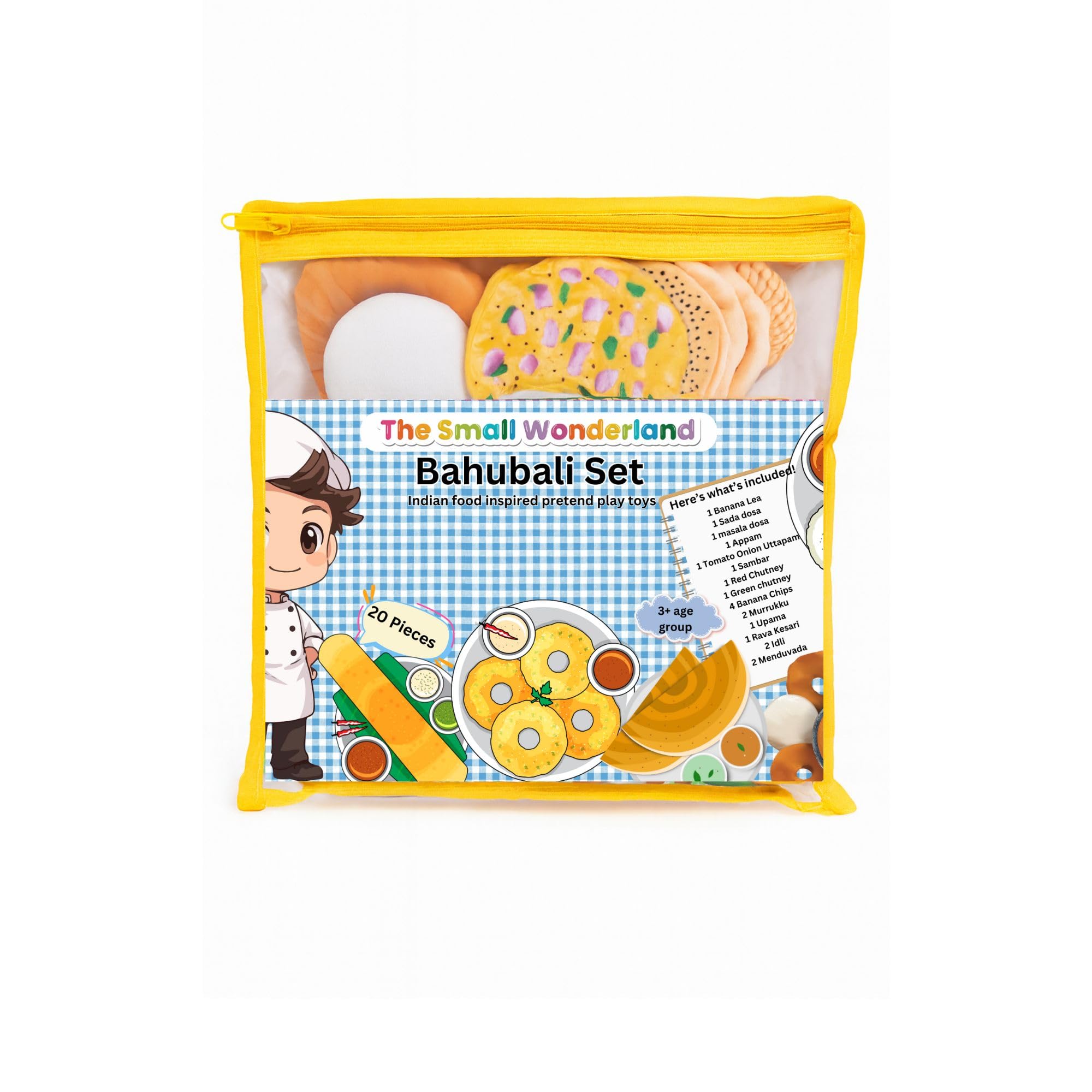 The Small Wonderland Bahubali Thali 20-Piece South Indian Kitchen Play Food Set – Soft Fabric Dosa, Idli, Sambar, Chutney & Traditional Accessories | Kids Kitchen Role Play Toy 1