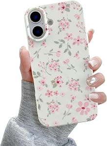 QLTYPRI for iPhone 16 Case, Cute Pink Floral Flower Pattern Aesthetic Phone Case, Raised Camera Protection Soft Slim TPU Shockproof Protective Phone Cover for Girls Women - Pink