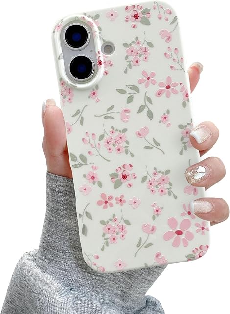 QLTYPRI for iPhone 16 Case, Cute Pink Floral Flower Pattern Aesthetic Phone Case, Raised Camera Protection Soft Slim TPU Shockproof Protective Phone Cover for Girls Women - Pink