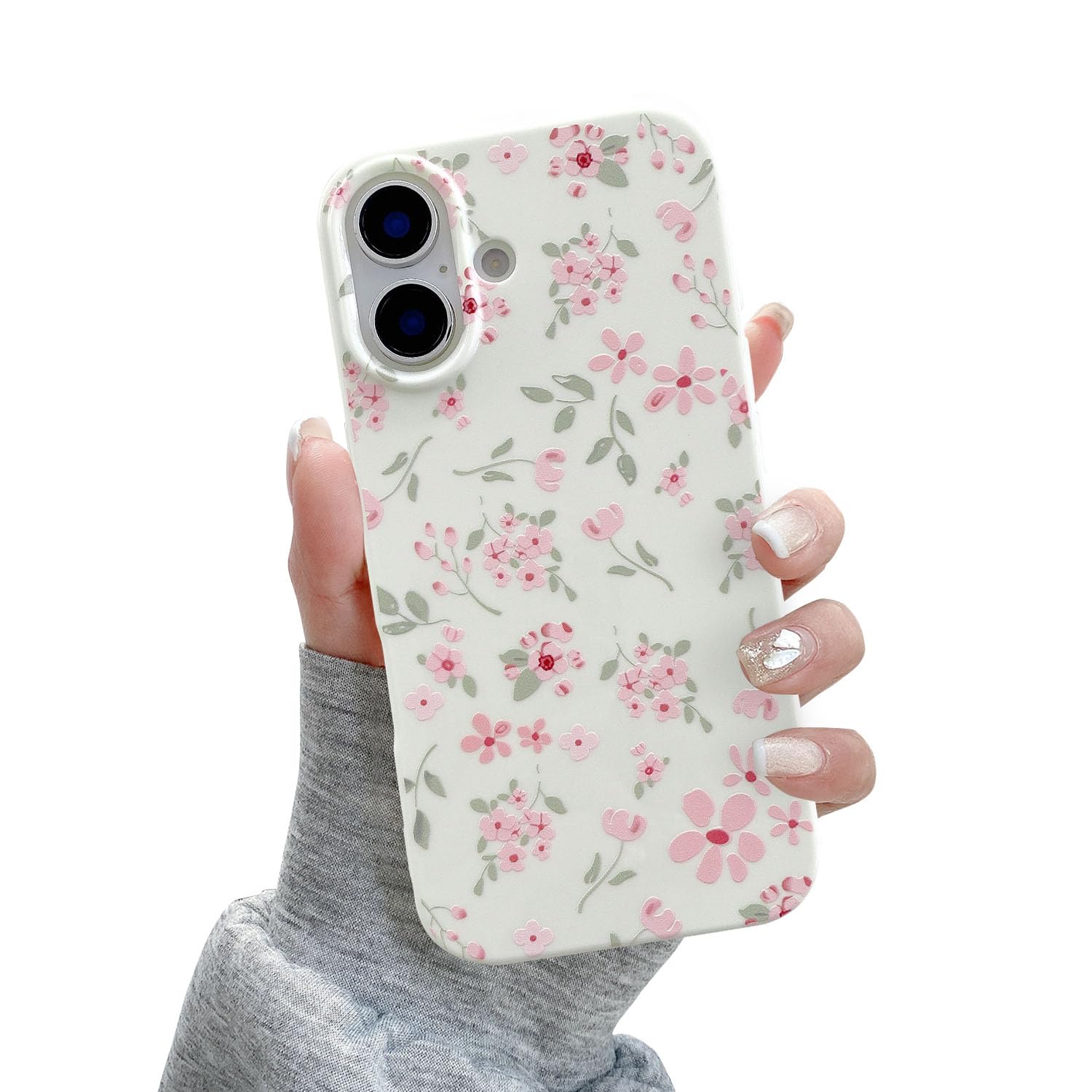QLTYPRI for iPhone 16 Case Cute Pink Floral Flower Pattern Aesthetic Phone Case Raised Camera Protection Soft Slim