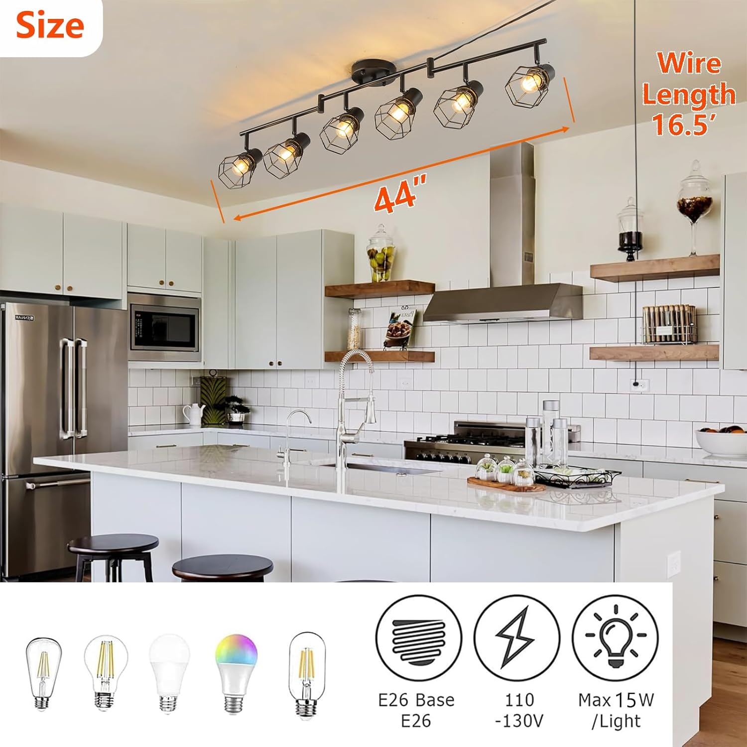 Dimmable Black 6 Light Plug in Ceiling Light,Plug in Track Lighting,16.5' Long Cord with On/Off Dimming Switch,Modern Track Lighting Fixture for Livingroom Bedroom Kitchen