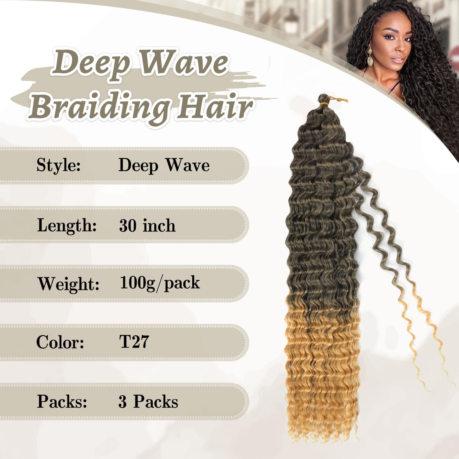 Alaleibaby Ocean Wave Crochet Hair 22 inch Deep Wave Crochet Hair 6 Packs boho hair for braiding Hair Extensions curly Braiding Hair for Black Women water wave crochet hair (T27# - Image 2