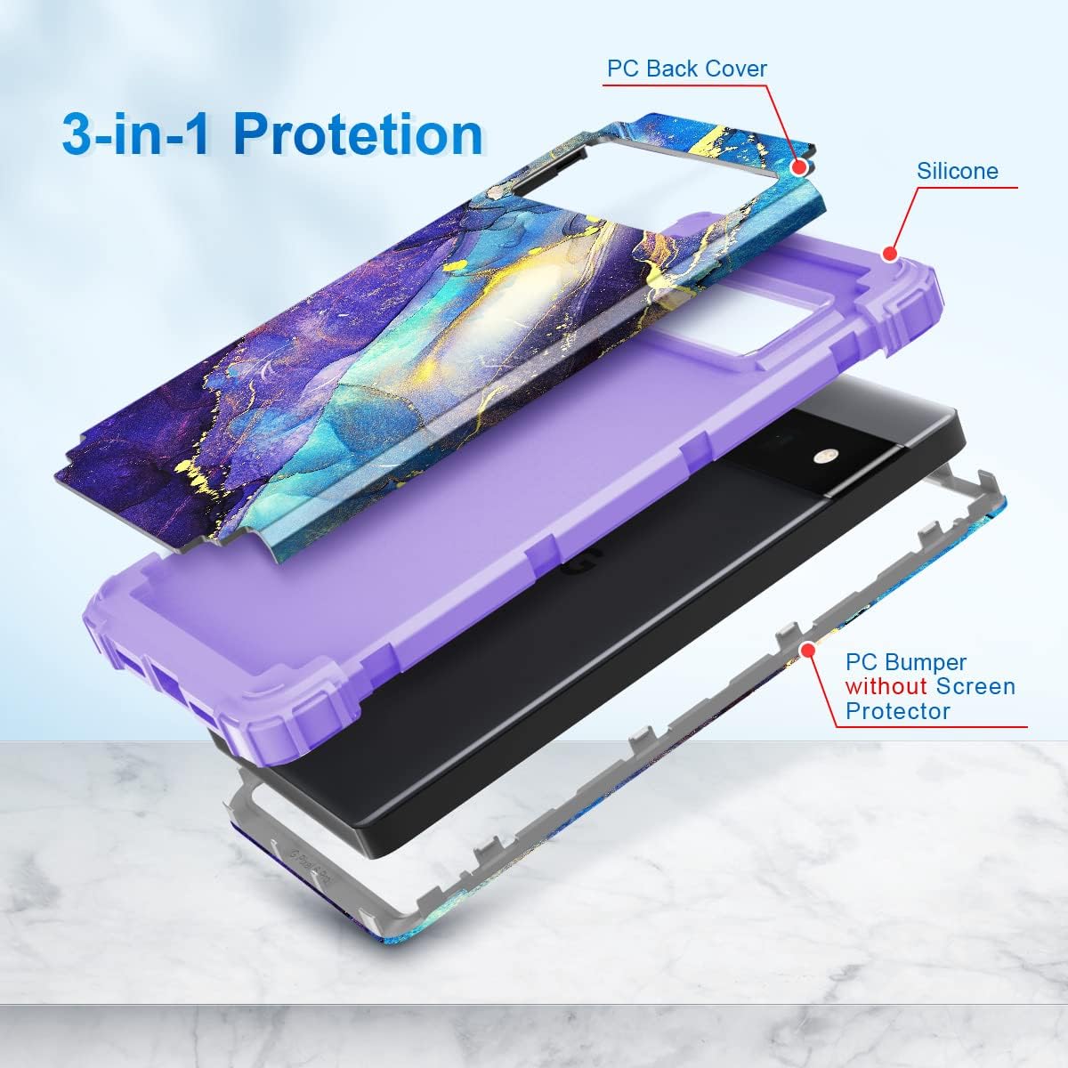 Rancase Compatible with Google Pixel 6 Pro Case,Three Layer Heavy Duty Shockproof Protection Hard Plastic Bumper +Soft Silicone Rubber Protective Case for Google Pixel 6 Pro Case,Purple