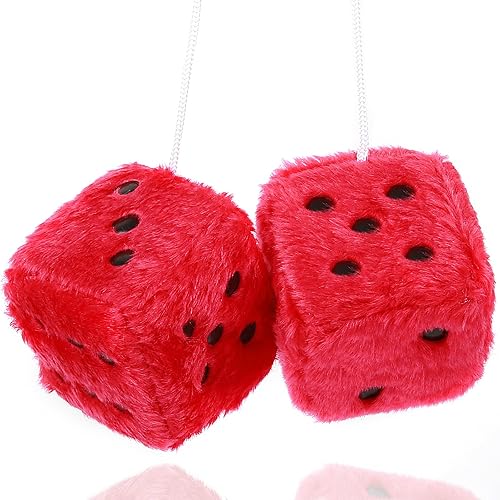 Miniatura 10 de YGMONER Dados negros peludos para espejo retrovisor de automóvil, par de dados de felpa de 2.75 pulgadas, adornos colgantes retro para el interior