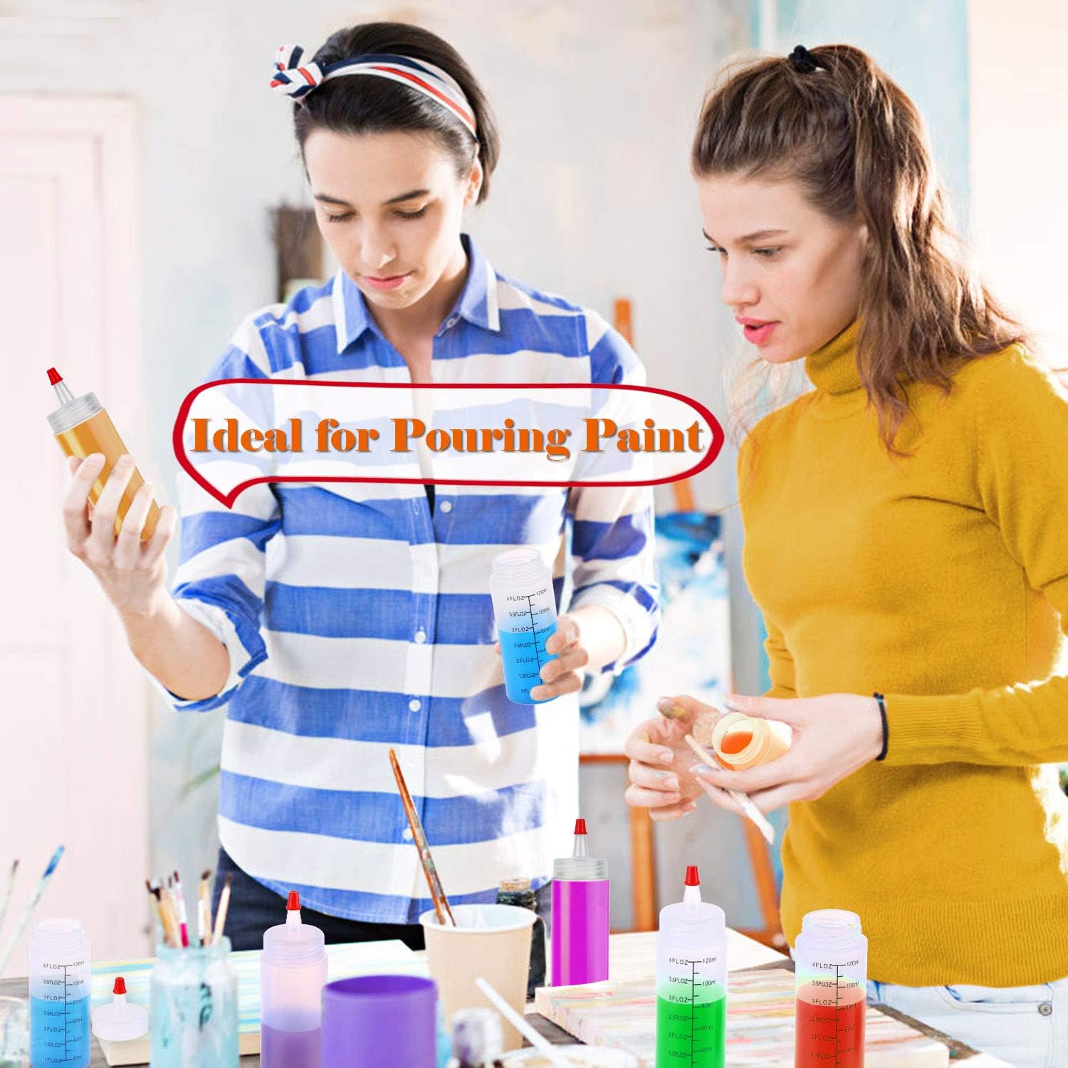 Condiment Squeeze Bottles, Audab 16 Pack 4oz Plastic Squeeze Bottles with Red Tip Cap Tie Dye Bottles Empty Paint Squeeze Bottle for Ketchup, BBQ, Sauces, Syrup, Condiments, Dressings, Arts, Crafts