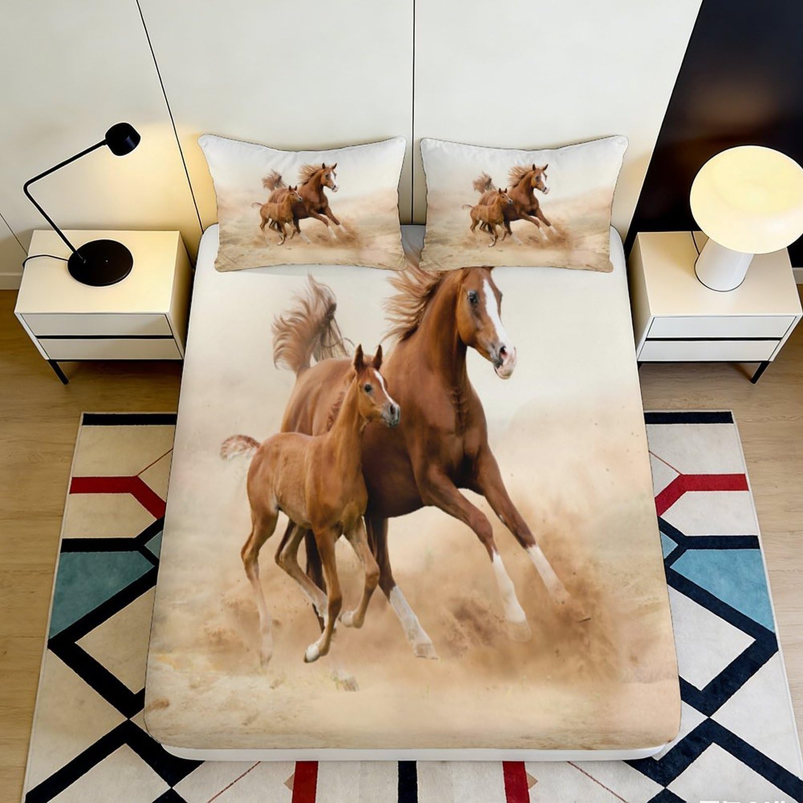 Pnayamiorkfel Style-1 3D Printed Running Horse Fitted Sheet Microfiber Soft Breathable Wild Stallion Bed Cover For Bedroom Dorm Mattress Protection Decor 90X200x25cm