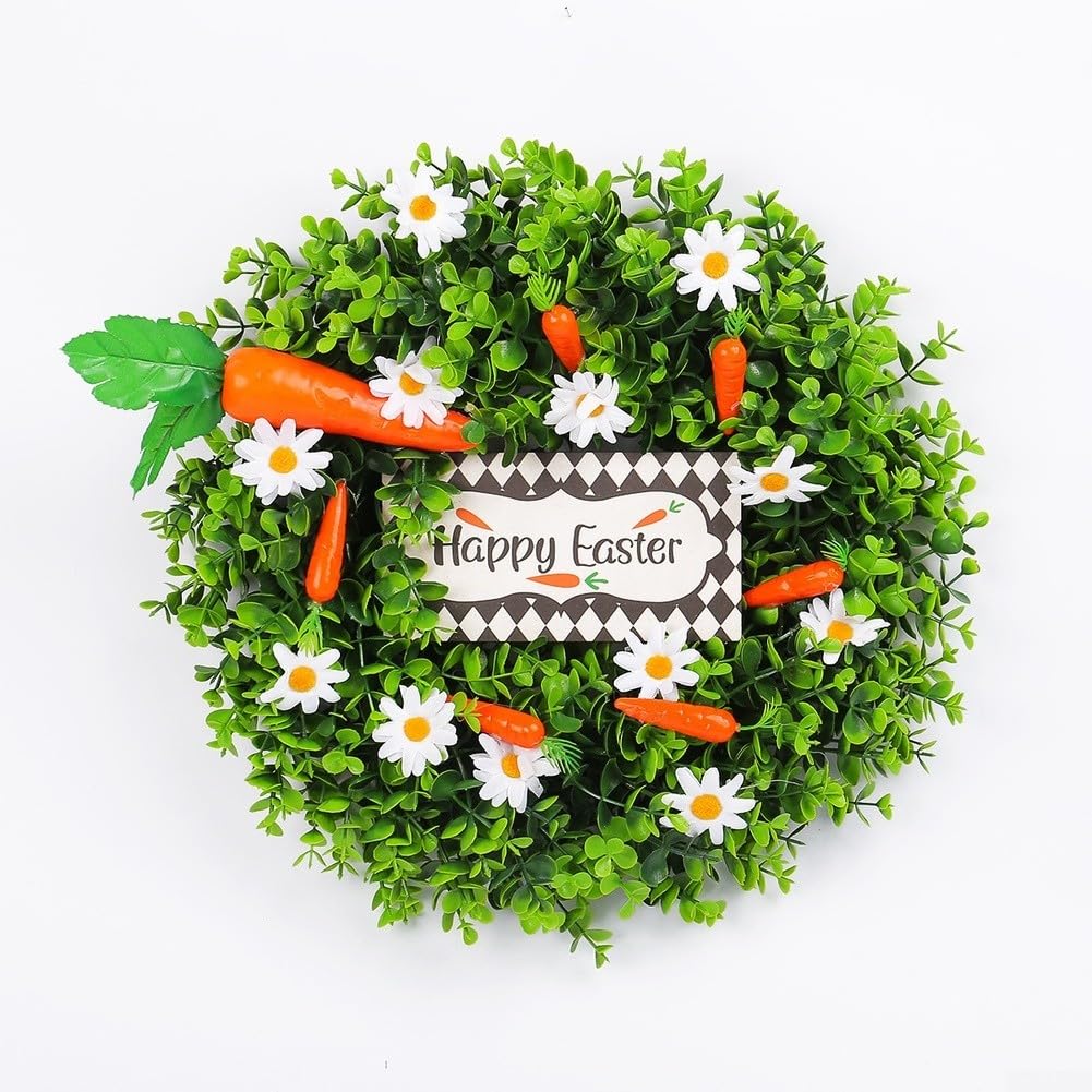 Ghirlanda pasquale con margherita e carota design morbido PVC primavera ghirlanda per porta d'ingresso casa parete tavolo decorazione leggera appeso ornamento verde 38 x 7 x 38 cm