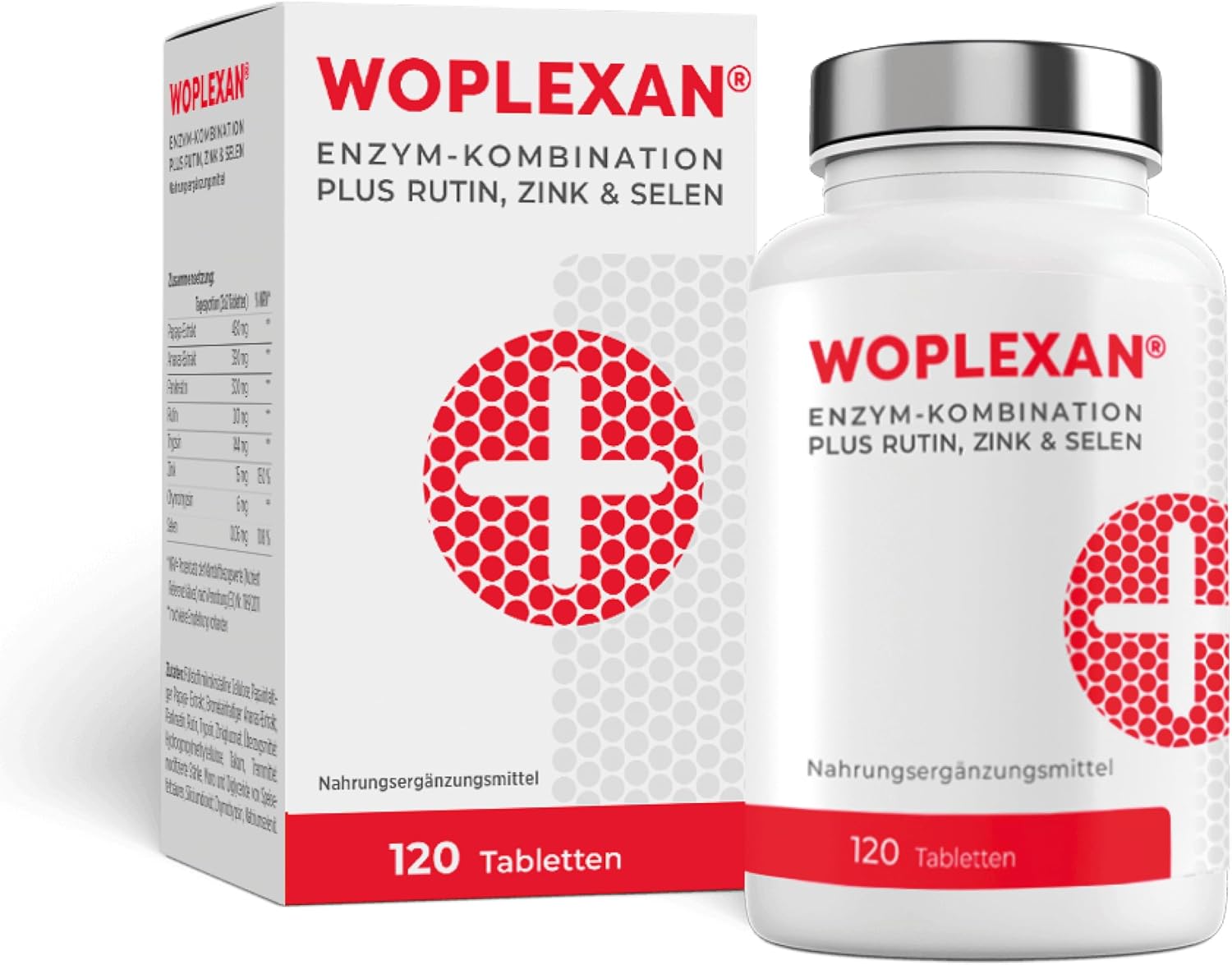 Woplexan enzymcombinatie – 6-voudige enzymen hoge dosis (papaïne, bromelaïne, pancreatine, rutine, trypsine en chymotrypsine) – 120 tabletten maagsapresistent