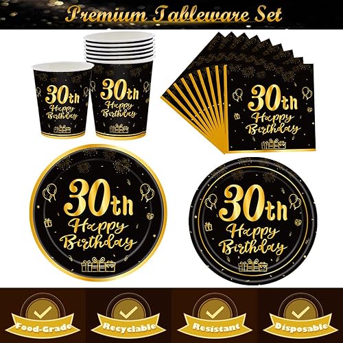 Miniatura 7 de 120 piezas de suministros para fiesta de cumpleaños número 50, platos, servilletas, vasos, tenedores, juego de vajilla desechable con temática de