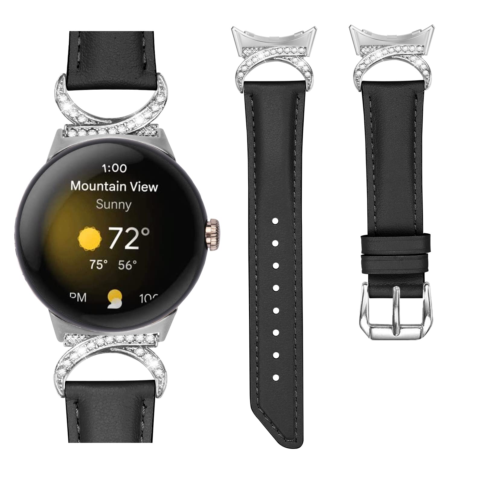 Bracelets de rechange en cuir et métal pour Google Pixel Watch (noir)
