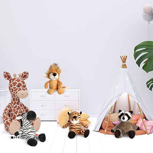 Miniatura 6 de Zhanmai Juego de 12 animales de peluche de safari a granel de animales de la selva, incluye león, tigre, elefante, mono, shar, pei, jirafa, cebra,