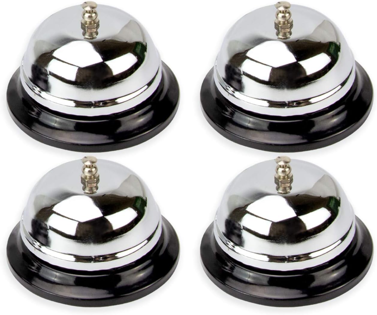FMP Brands [4 Pack] Call Bells 3.38 Inch - Silver Desk, Stainless Steel Metal Counter Service Bell, Loud and Clear Ring for Elderly, Hotel Reception, Restaurant, Kitchen, Store, School