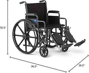 Medline Comfortable Folding Wheelchair with Swing-Back, Desk-Length Arms and Elevating Footrests, Steel, Blue, 18W x 16D Seat