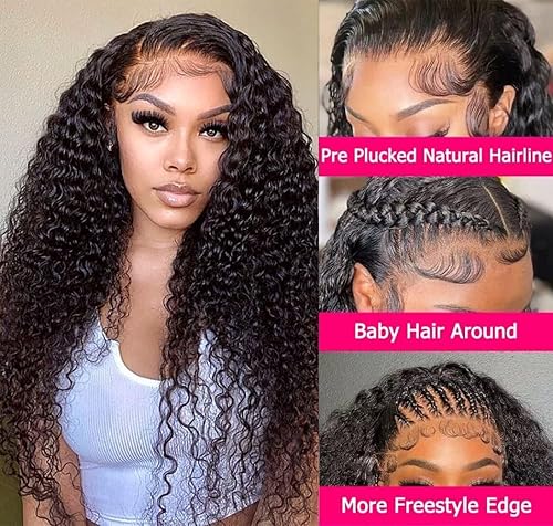 Miniatura 3 de Pelucas de cabello humano con encaje frontal profundo de 13 x 4 pulgadas, densidad 180, pelucas frontales de encaje prearrancadas con abuelitos,