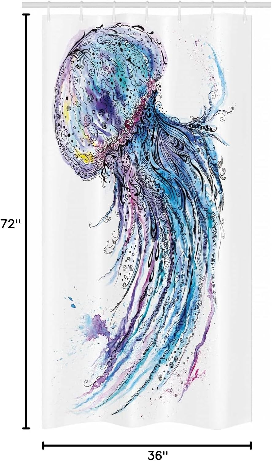 Ambesonne Jellyfish Stall Shower Curtain, Aqua Colors Art Ocean Animal Print Sketch Style Creative Sea Marine Theme, Fabric Bathroom Decor Set with Hooks, 36" X 72", Blue White