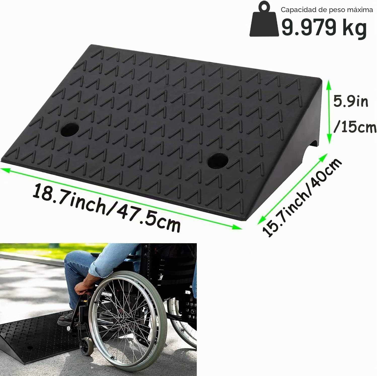 Rampa de bordillo de goma, 15 cm de alto, rampa de entrada portátil, antideslizante, superficie texturizada, bordes de bordillo para la entrada, lámpara de carga, acera, coche, bicicleta, moto