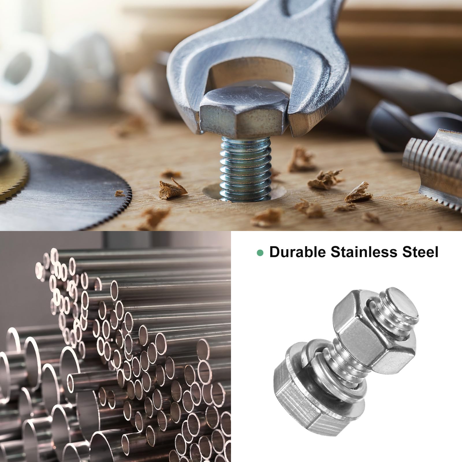 M METERXITY 20-Pack Hex Head Screw Bolt with Nuts Flat & Lock Washers M8x18mm Stainless Steel Bolts and Nuts Kit Fully Threaded Metric Bolt Assortment for Equipment/Machinery - Image 2