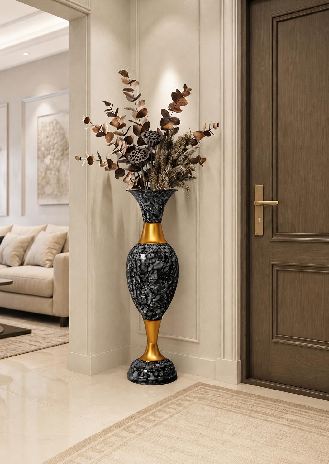 Black & Gold Iron Flower Vase - Elegant Home Decor -2 Black & Gold Iron Flower Vase - Elegant Home Decor -2