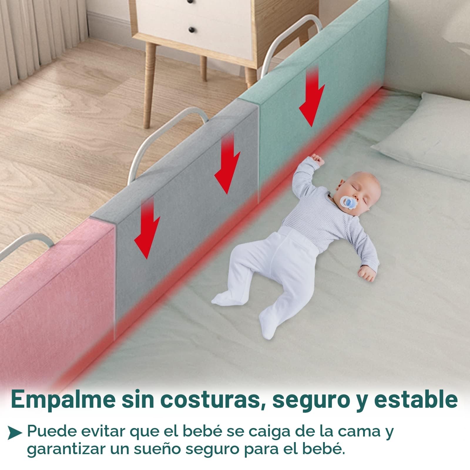 UISEBRT 2 barreras de protección para cama infantil, 50 cm, 5 agujeros, altura regulable, protección anticaídas, para cama familiar y cama infantil (100 cm, rosa cerezo)