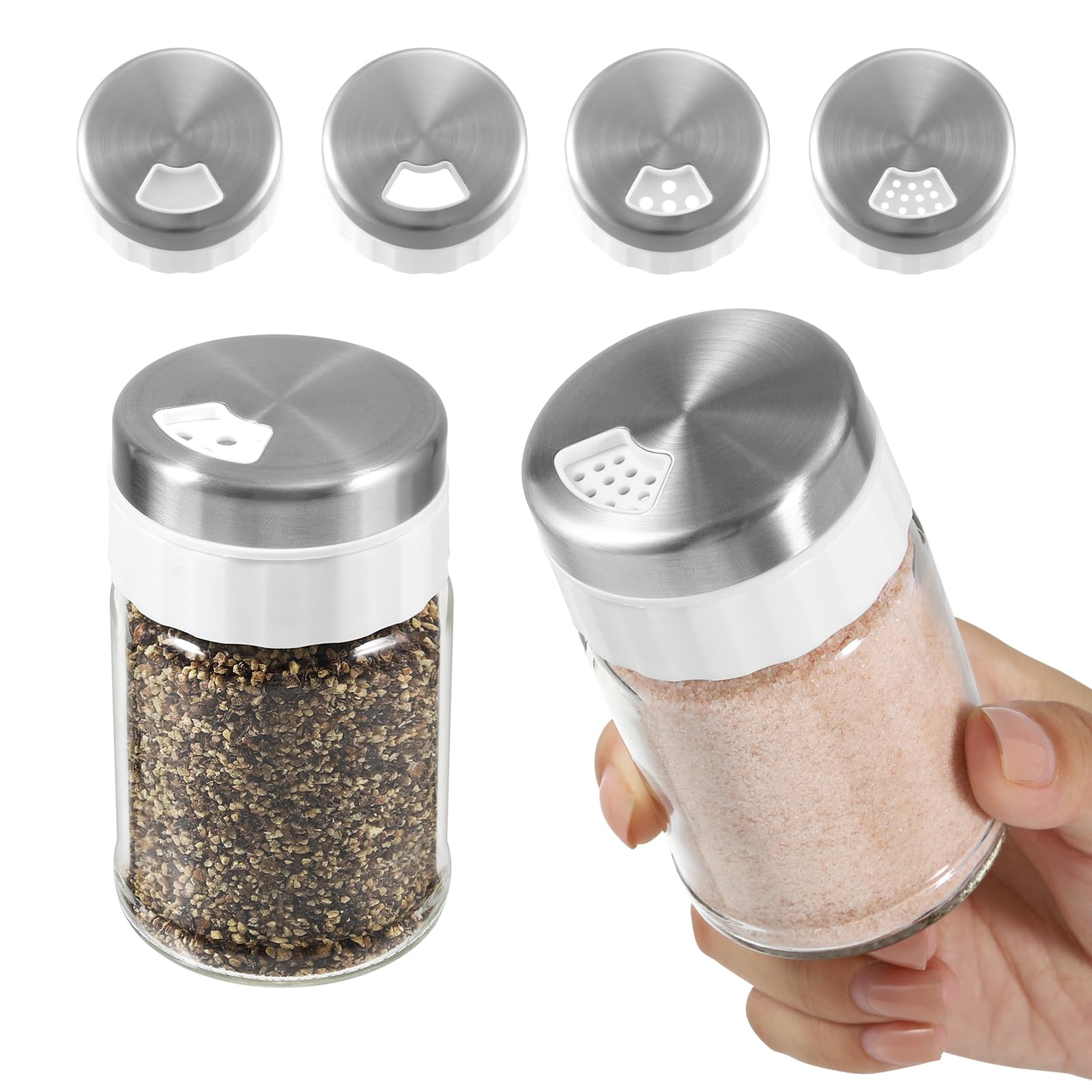 VUCCHINI Salt and Pepper Shaker Set with Adjustable Pour Holes 3.4 oz Seasoning Spice Shaker with Lid Stainless Steel Salt Dispenser Farmhouse Kitchen