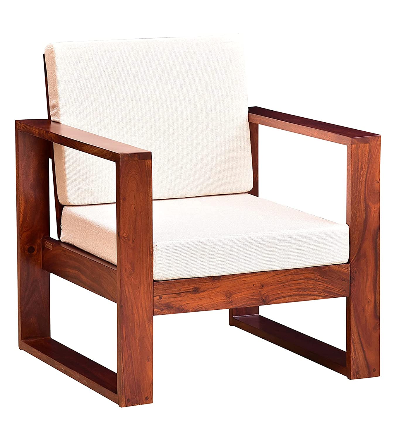 Solid Sheesham Wood Cube Single Seater Sofa for Bedroom, Wooden Sofa Cum Armchair For Living Room with White Cushion ,(Teak Finish, Brown)-image-37