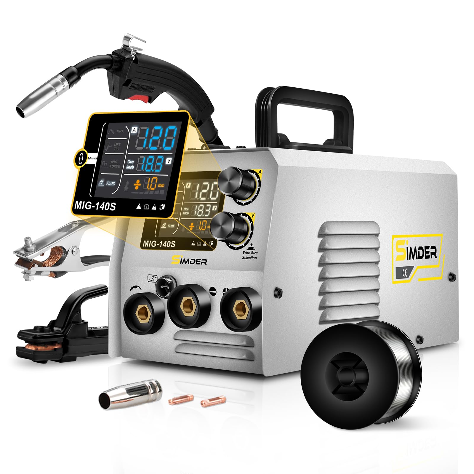 S SIMDER MIG Welder 140A 2 in 1 Stick/Flux Core Welder 110V/220v Dual Voltage Welding Machine with Flux Cored Wire MIG/ARC Welder IGBT Inverter Welder