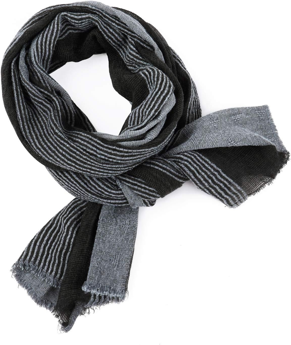 GERINLY Cotton-Linen Scarves Mens Stripe Crinkle Long Scarf Fashion Wrap Shawl for Travel - Image 4