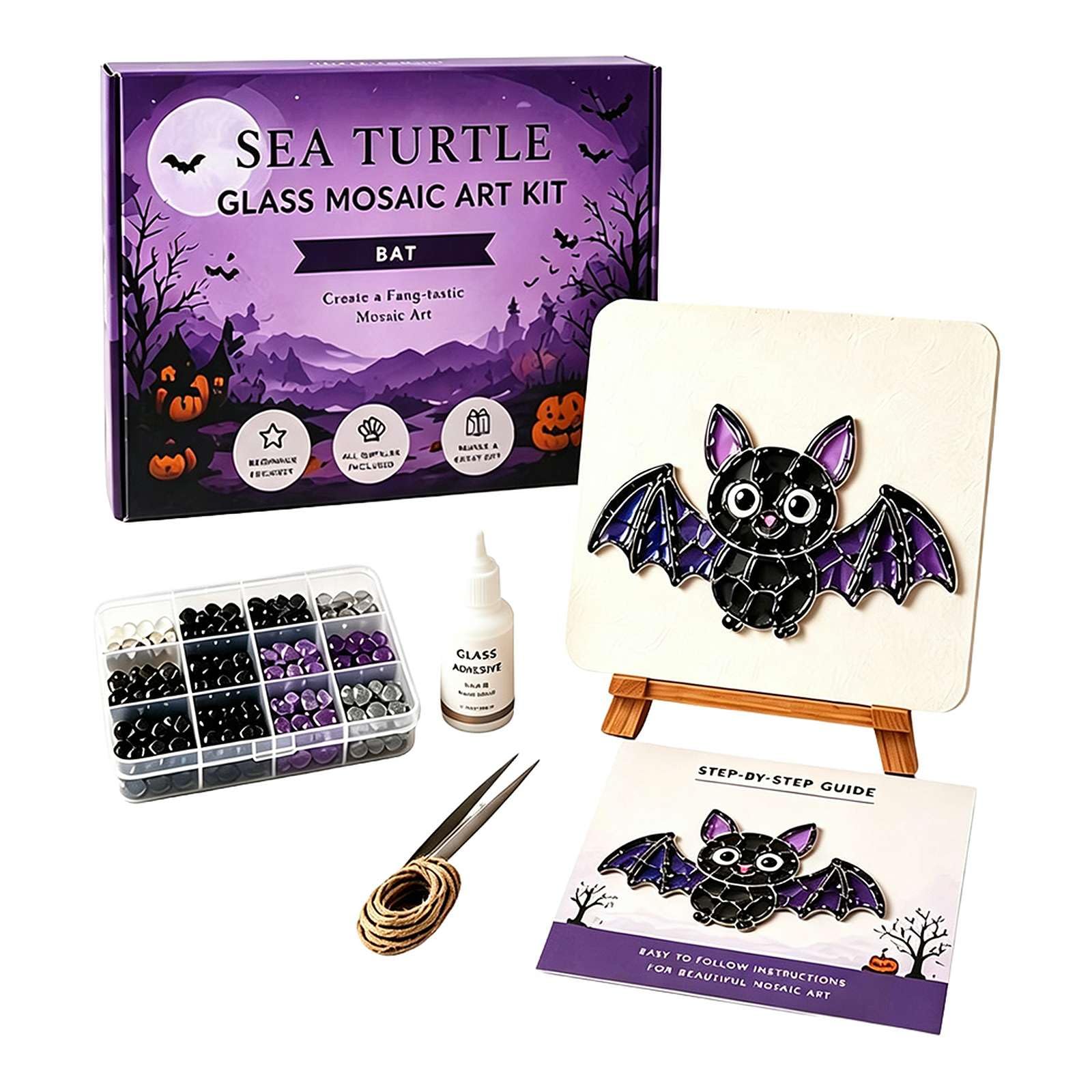 Halloween Sea Glass Art Kit DIY Mosaic Craft Set with Colorful Glass Pieces