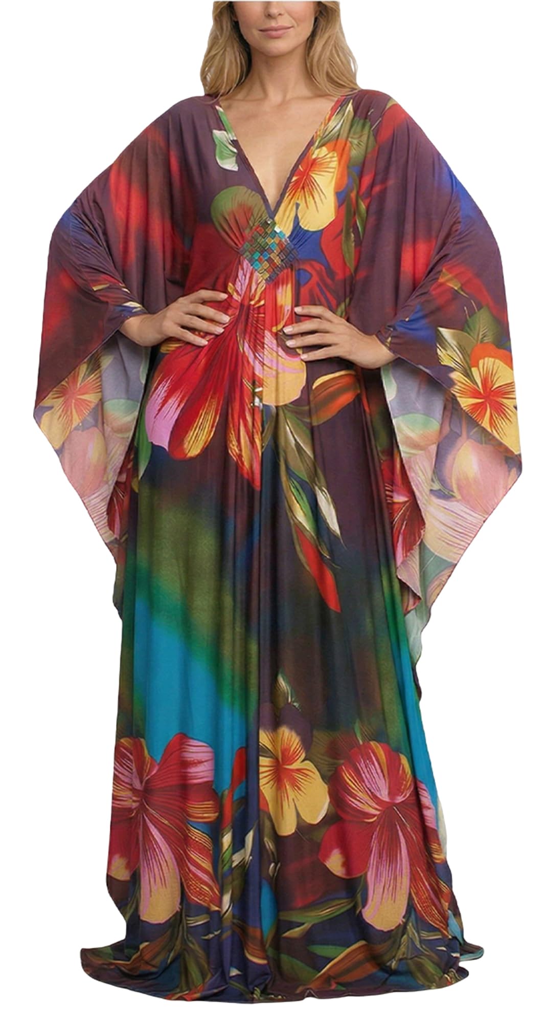AIEOE Maxi Peignoir Cache-Maillots Femme Été Caftan Longue Robe de Plage avec Surf Sauna Plage Couleur 02