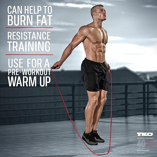Miniatura 6 de TKO Cuerda de saltar con peso para entrenamiento de adultos  Pesos extraíbles de 2 a 0.5 libras  9 pies de largo para entrenamientos de ejercicio
