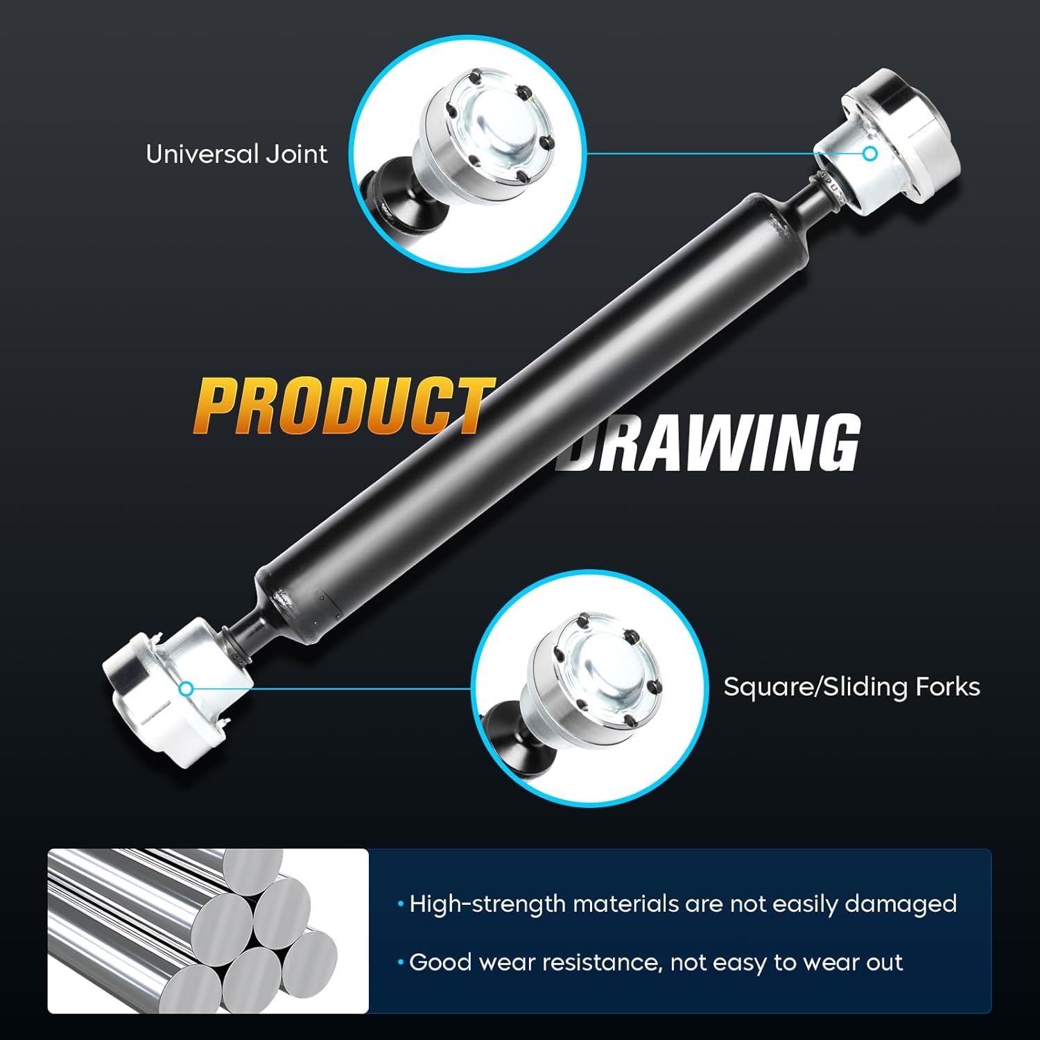 Front Drive Shaft Assembly Fits for Dodge Durango 2011-2025 & Jeep Grand Cherokee AWD 2012-2021, 3.6L 5.7L, with 26.50 (in) Long Driveshaft; with 2 Speed Transfer Case, Replace# 52853641AE, 52853641AD