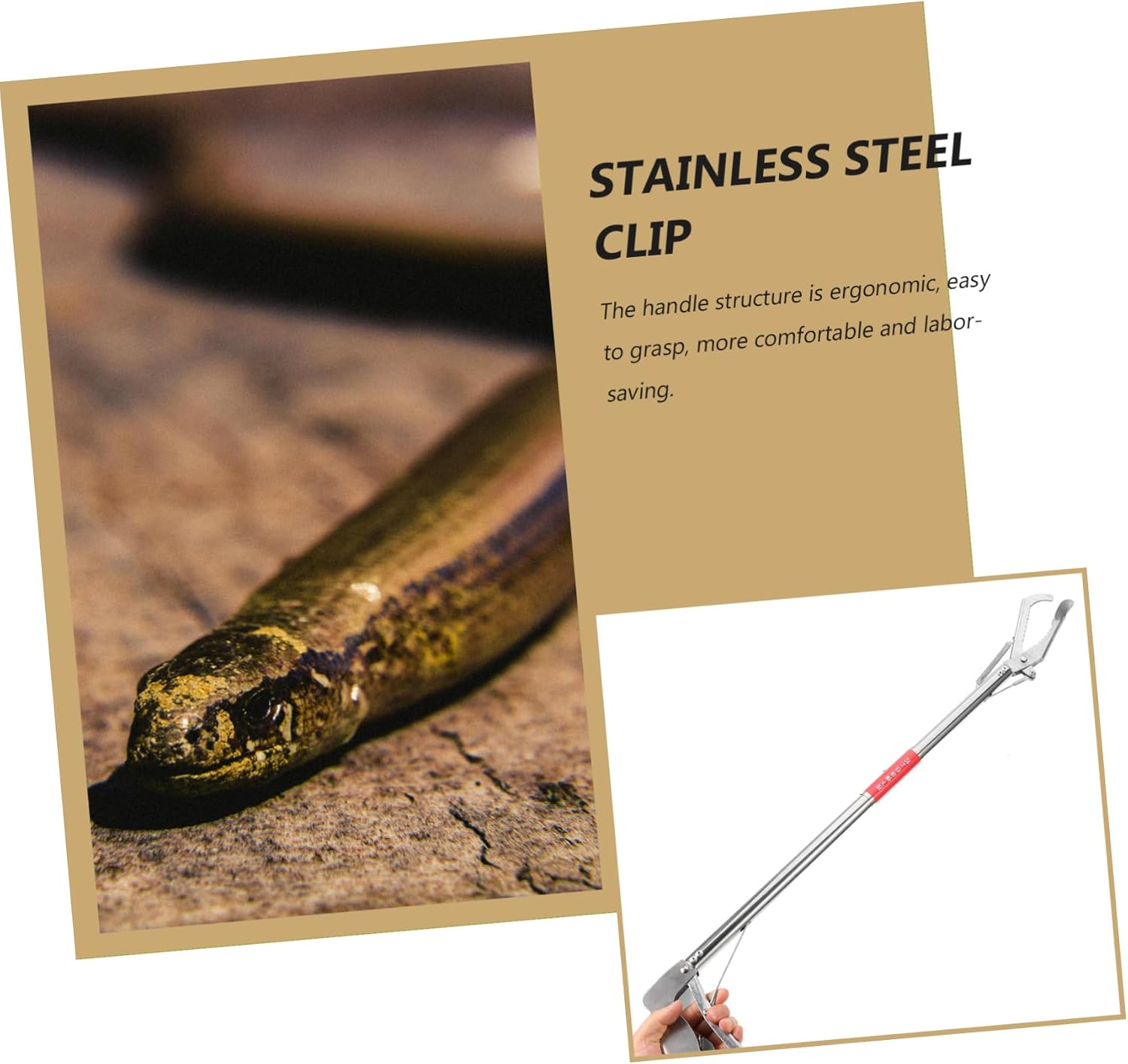 Mikinona Stainless Steel Snake Tong Grabber with Wide Jaw and Non-slip Grip for Eels Crabs and Seafood Ergonomic Design for Easy Handling and Garbage Collection Tool