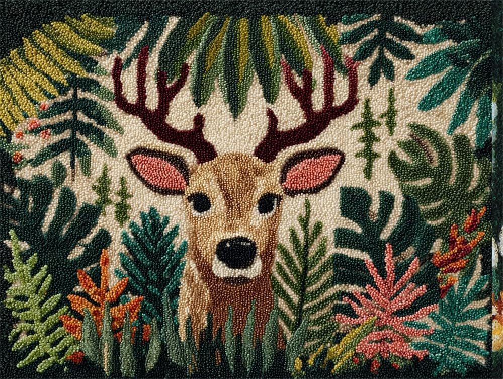 FWRTYCB Latch Hook Carpet Kit Jungle Deer 20X15Inch Rug Making Kit