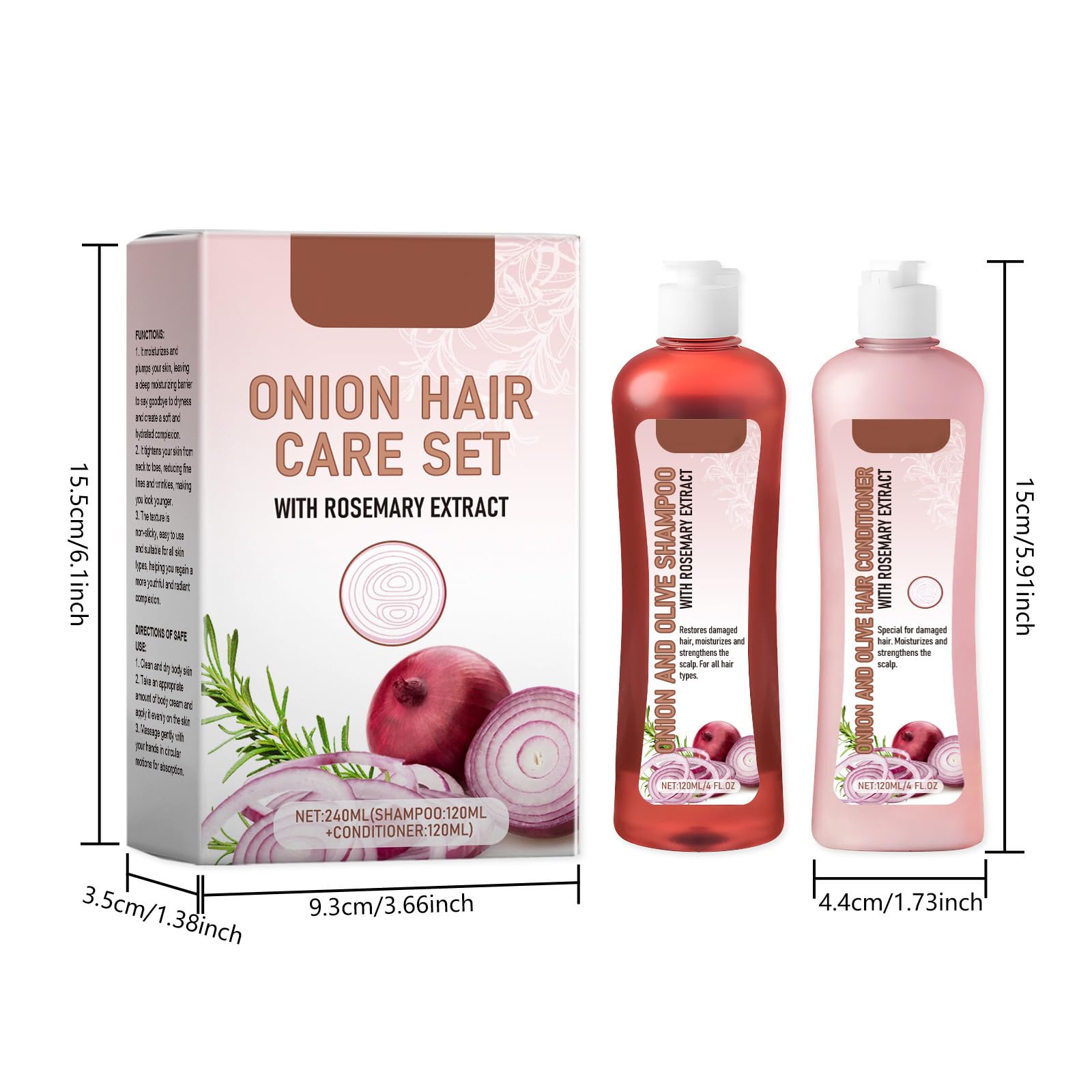 Kit de shampooing et de traitement à l'oignon, biotine et romarin, anti-chute de cheveux, hydratant, pour tous les types de cheveux