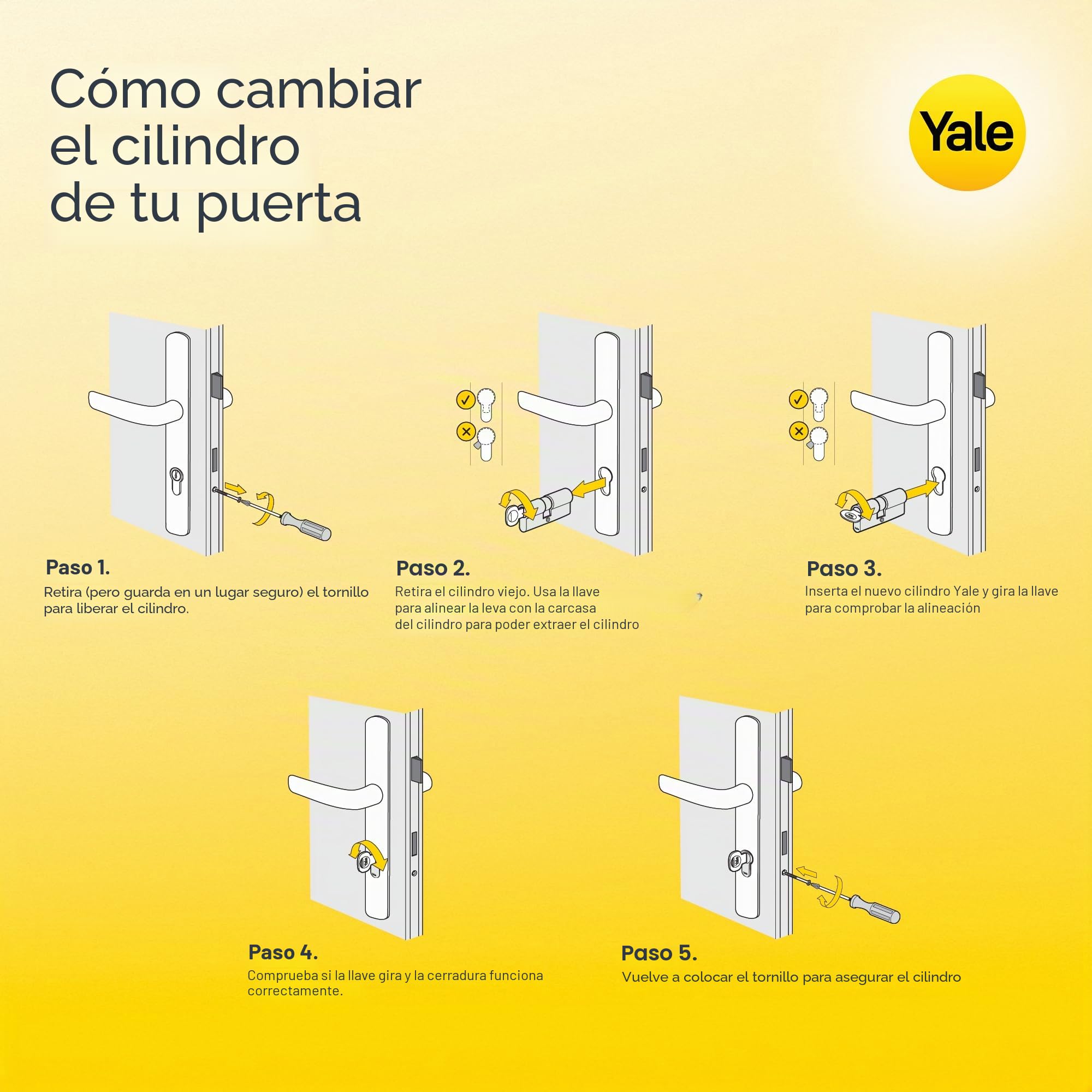 Yale 10-0552-4050-00-2211 2100 Series (patentado) -Pomo giratorio-30/35-CK-cilindro de perfil Euro satinado, niquelado