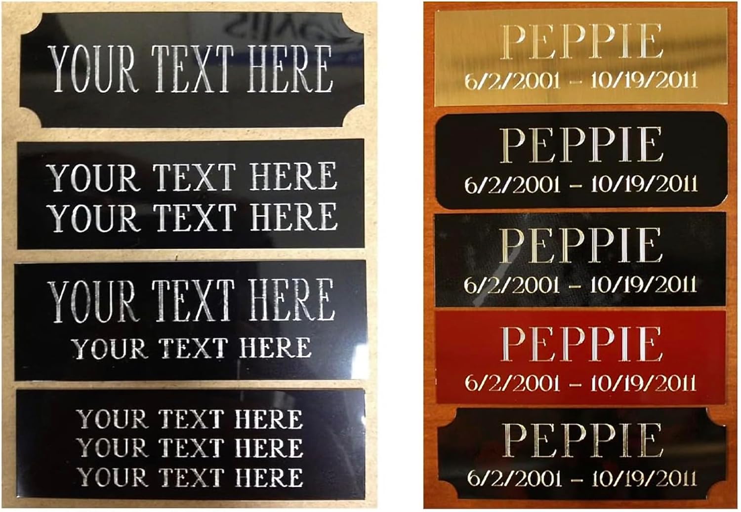 Custom Engraved Name Plates - 1"x3" & 1"x4" - Precision Diamond Drag Engraving Brass or Aluminum Plaque - Personalized Adhesive Plates for Fantasy Sports, Classroom, Trophy, etc.