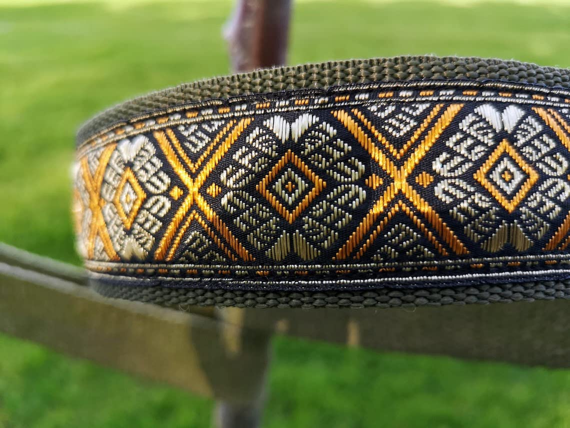 Zugstopp Hundehalsband extra breit 4cm weich gepolstert verstellbar Boho Ethno Muster braun beige Gold bis 44cm Hals 50cm Kopfumfang Stahl