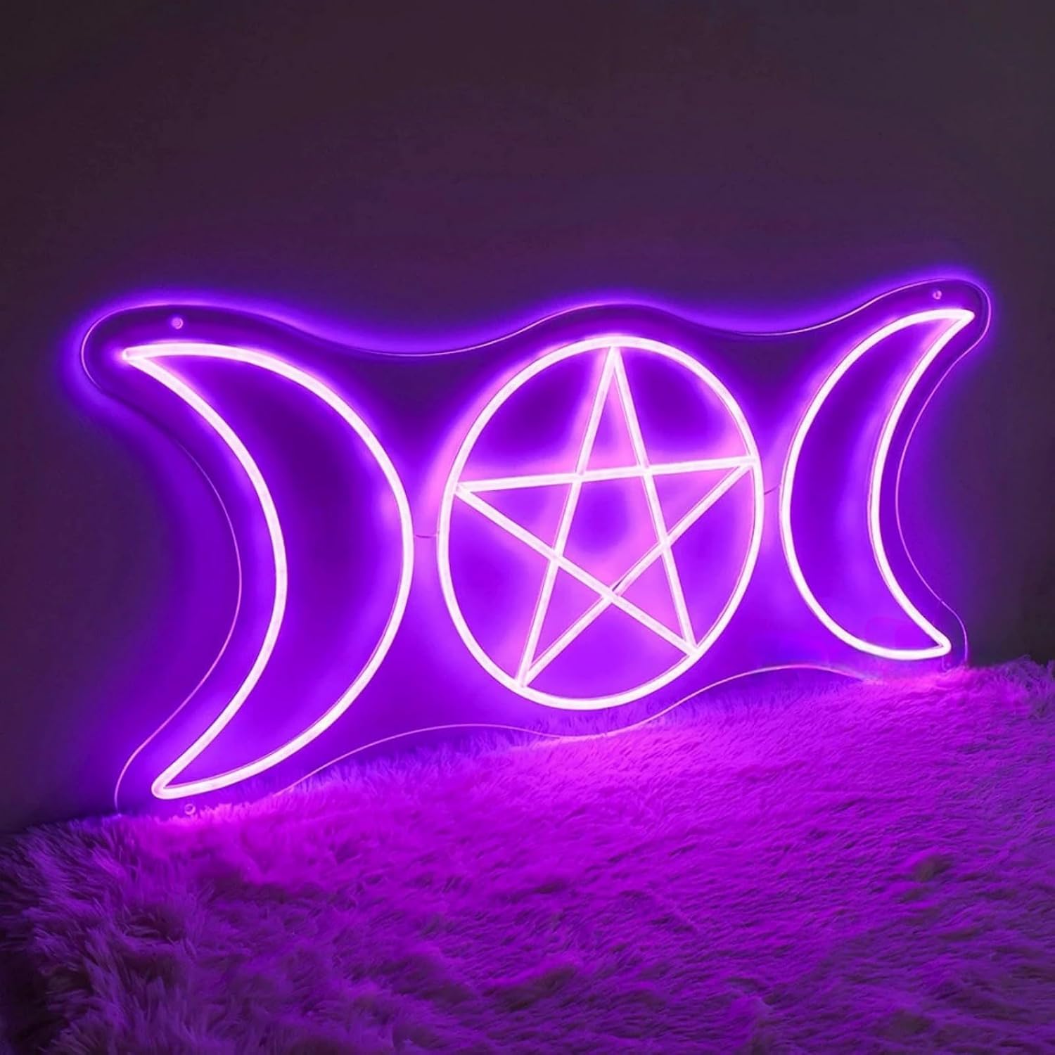 Pentagram Triple Moon Neon Sign,Pentagram Moon Wall Hanging Light,Triple Goddess Wall Sign Decor,Wiccan Neopagan Witch Decor,Wiccan Gift, 16.5"x7.9"