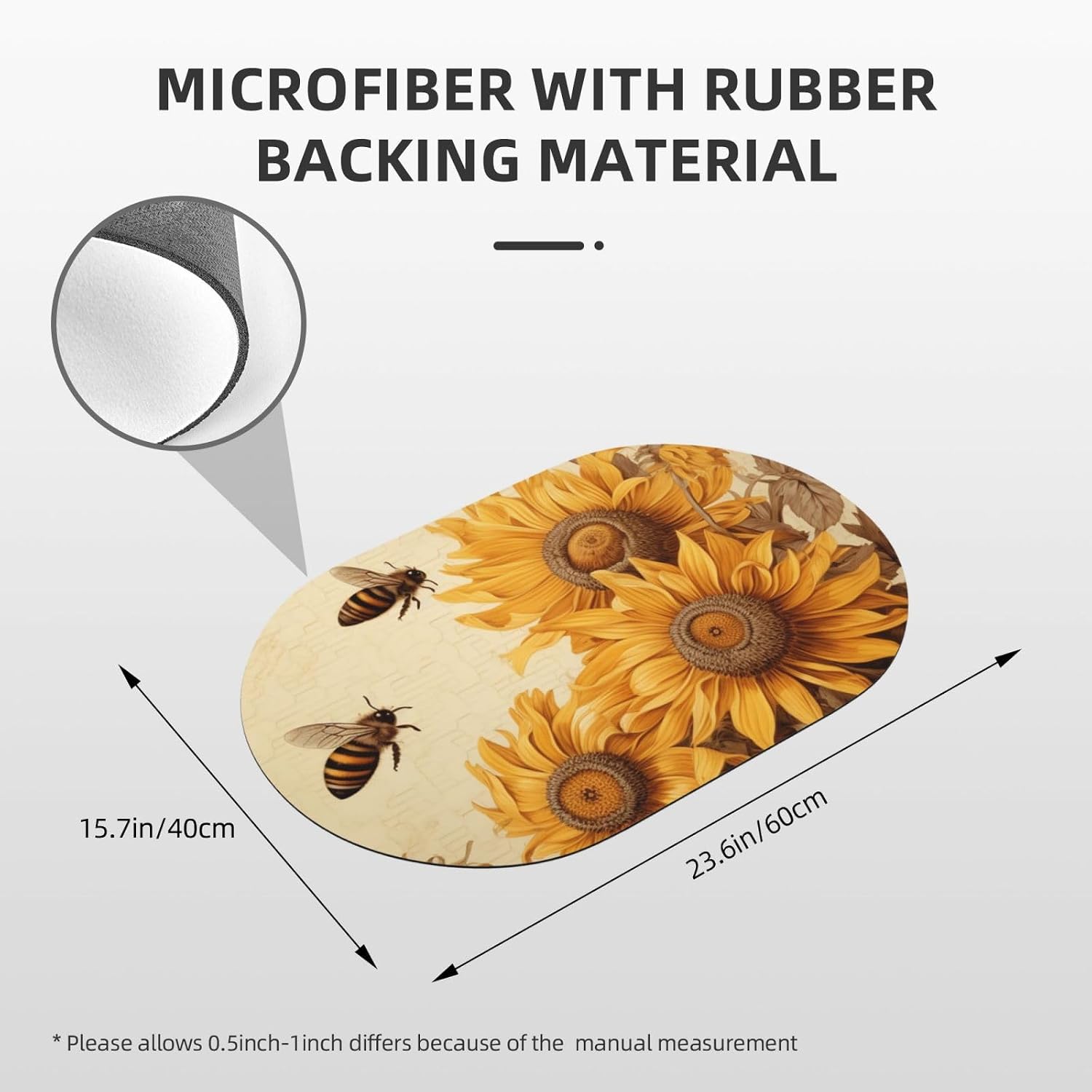 Stone Bath Mats Bees and Sunflowers Diatomaceous Earth Bath Mat Super Absorbent Bathroom Floor Mat Quick Drying Diatomite Shower Mat for Shower Bathtub Bathroom Accessory 16x24in