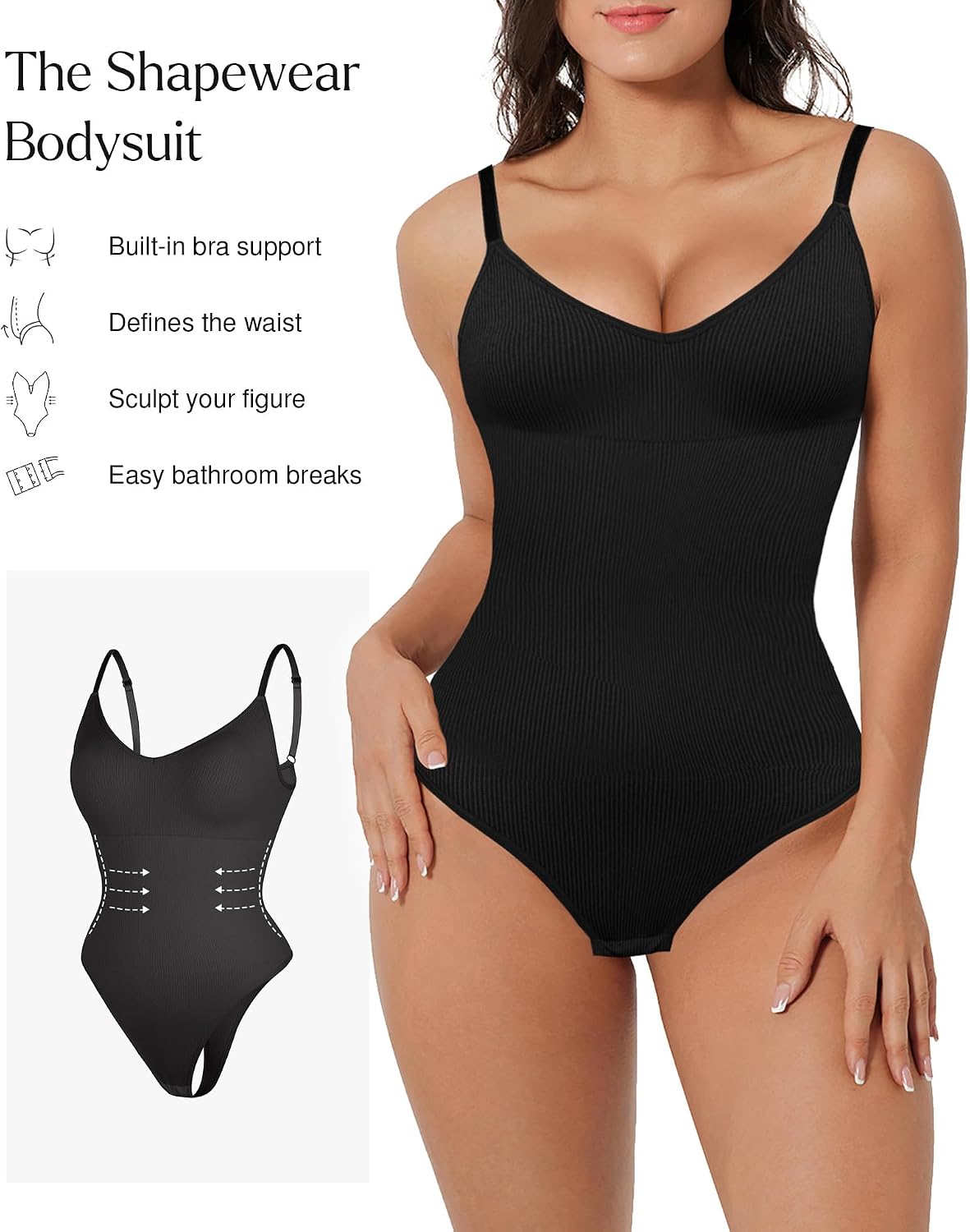 Popilush Shapewear Bodysuit for Women - Tummy Control Seamless Body Shaper - Waist Shaping Tops for Going Out