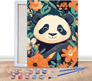 Bimkole Framed Paint by Numbers Kit for Adults Panda, DIY Oil Painting Kit on Canvas with Paintbrushes and Acrylic Pigment, for Paint by Numbers for Beginner, for Home Wall Decor 8x12inch/20x30 cm