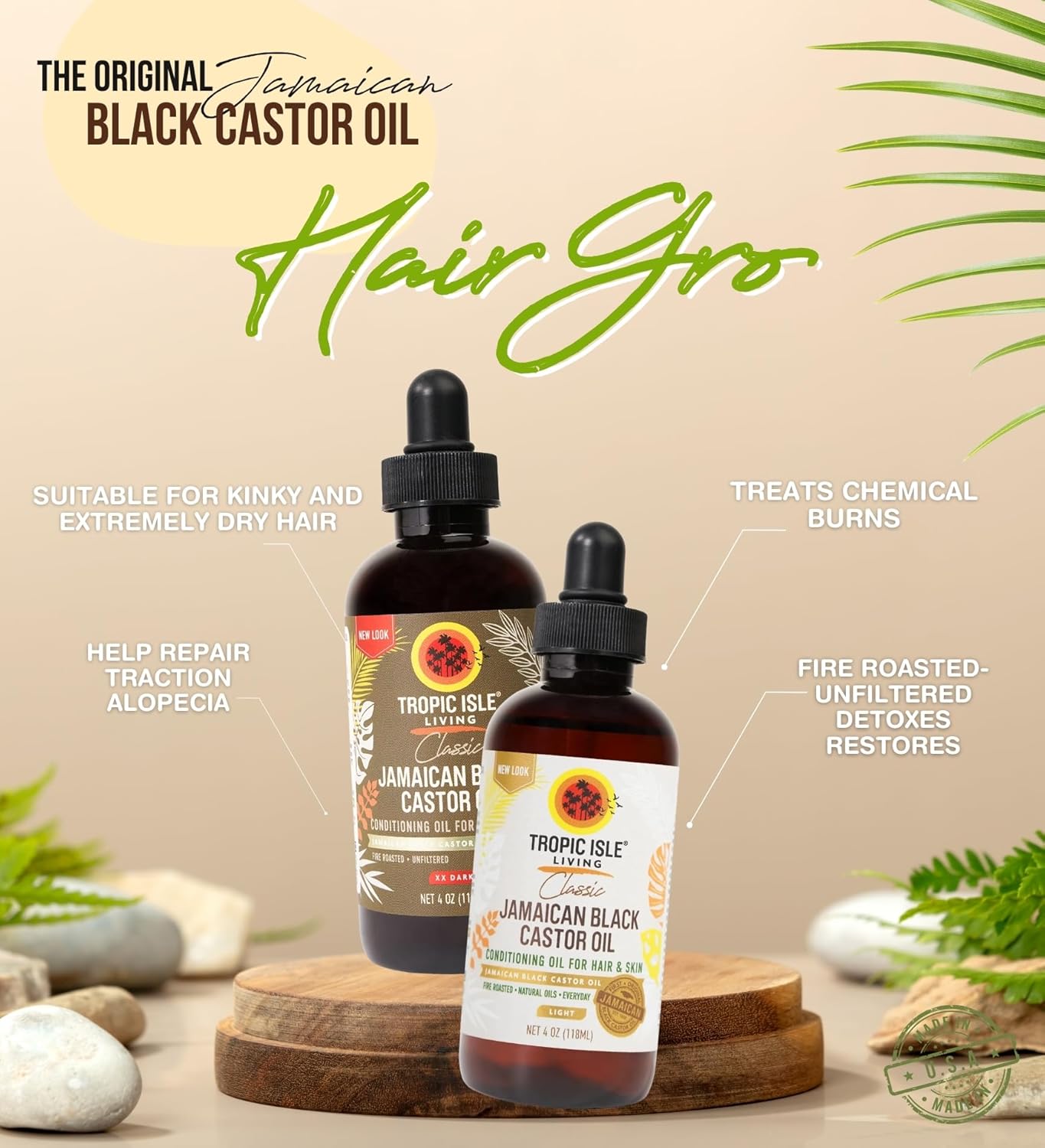 Tropic Isle Living Black Jamaican Castor Oil – 2x JamaicanBlack CastorOil XX Dark 4oz Bundle with 2x Jamaican Black Castor Oil Light Blend 4oz – Moisturizing, Hair & Skin Care – Gift Set (4 Items)