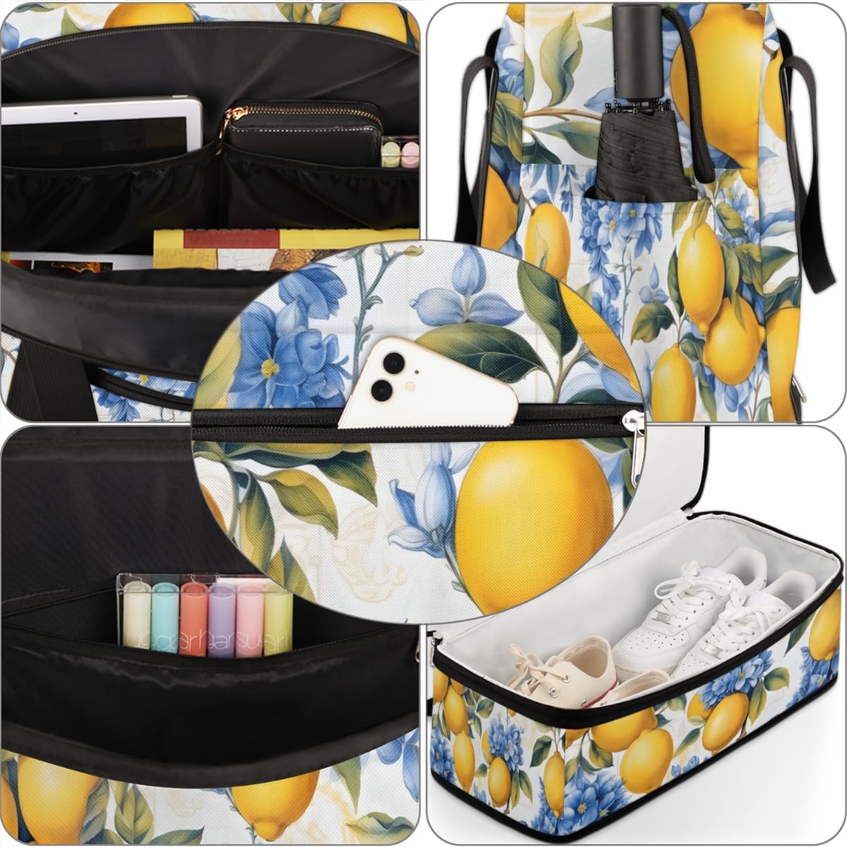 QsirBC Lemon Plants Decor Gym Bag for Women Duffle Tote with Shoes Compartment Men Weekender Duffel for Dance Travel Sports Swimming Overnight