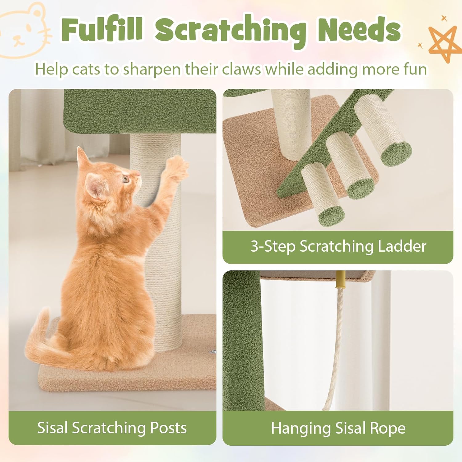 Tangkula Floor to Ceiling Cat Tree, 5 Tier Tall Cat Tower with 86”-99.5” Adjustable Height, Extra Replaceable Post, Tension Cat Tree with Space Capsule, Condo, Sisal Scratching Posts & Rope, Ladder