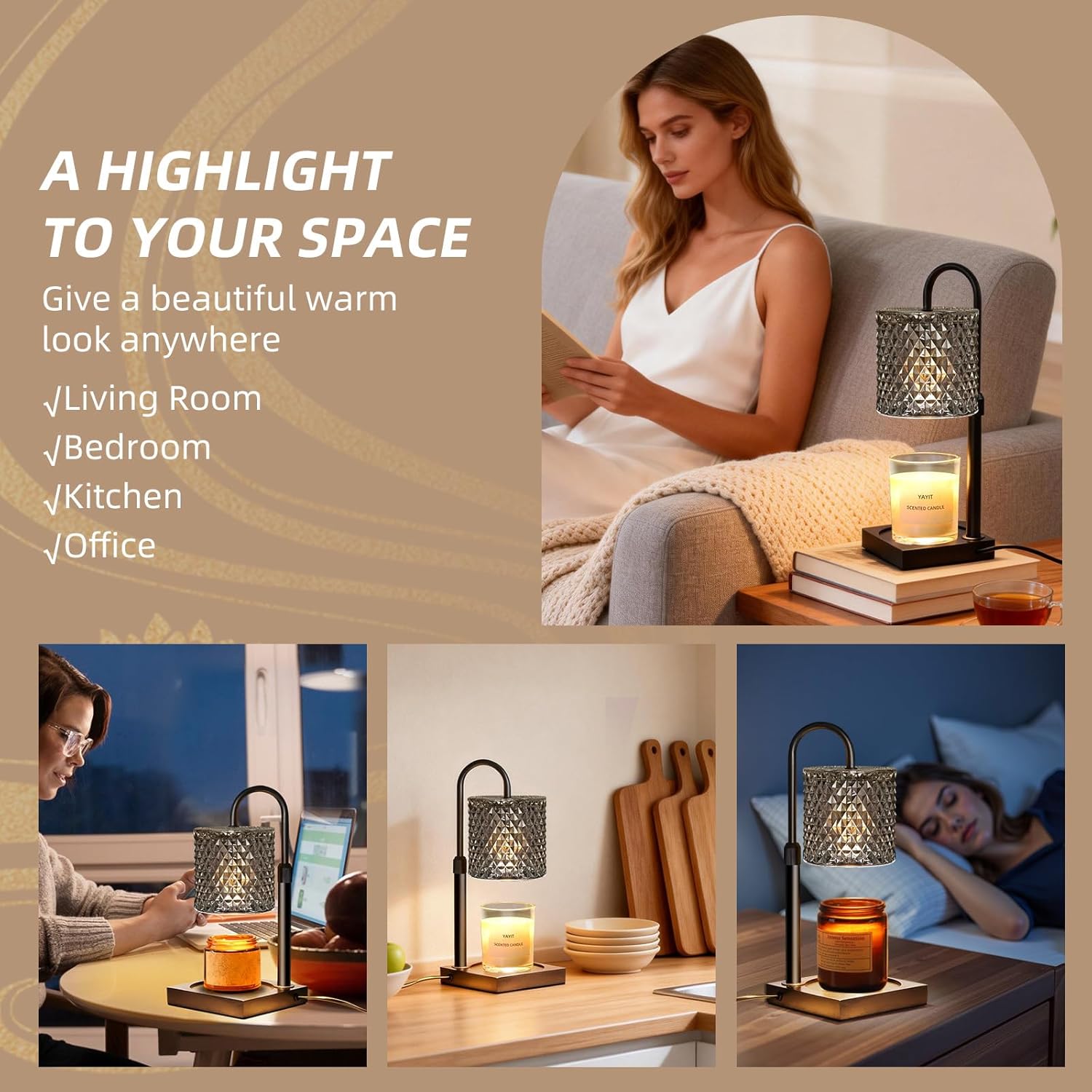 Candle Warmer Lamp with Timer Dimmer Adjustable Height, Candle Warmer with 2 Bulbs for Jar Candles, Home Decor, for Women Birthday - Image 9